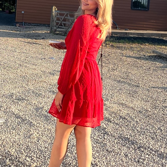 Red Long Sleeve Dress - Picture 2 of 2